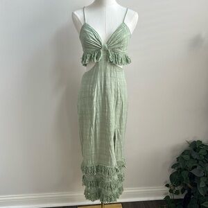 Women’s Lightweight Boho Beachy Fringe Midi Summer Chic Cotton Dress Side Slit S